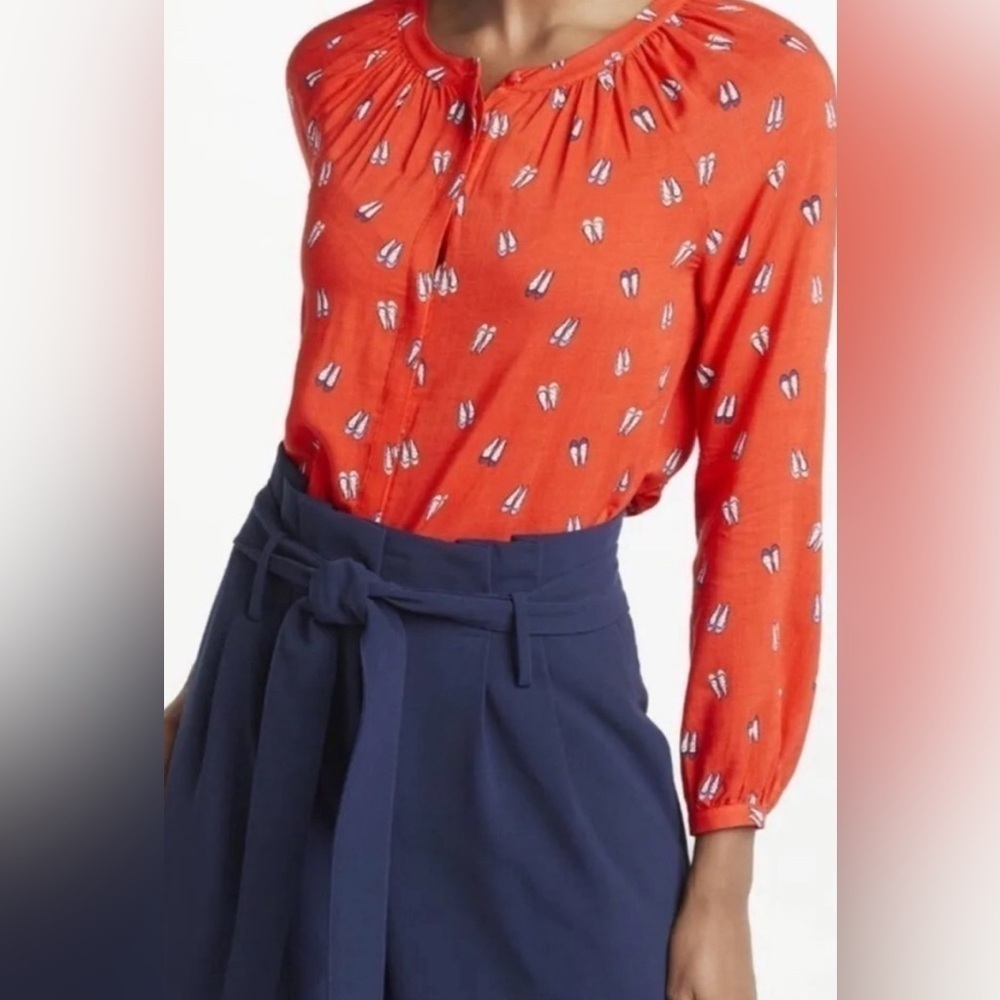 Boden Paris Blouse with Ballet Flat Print - Size 4